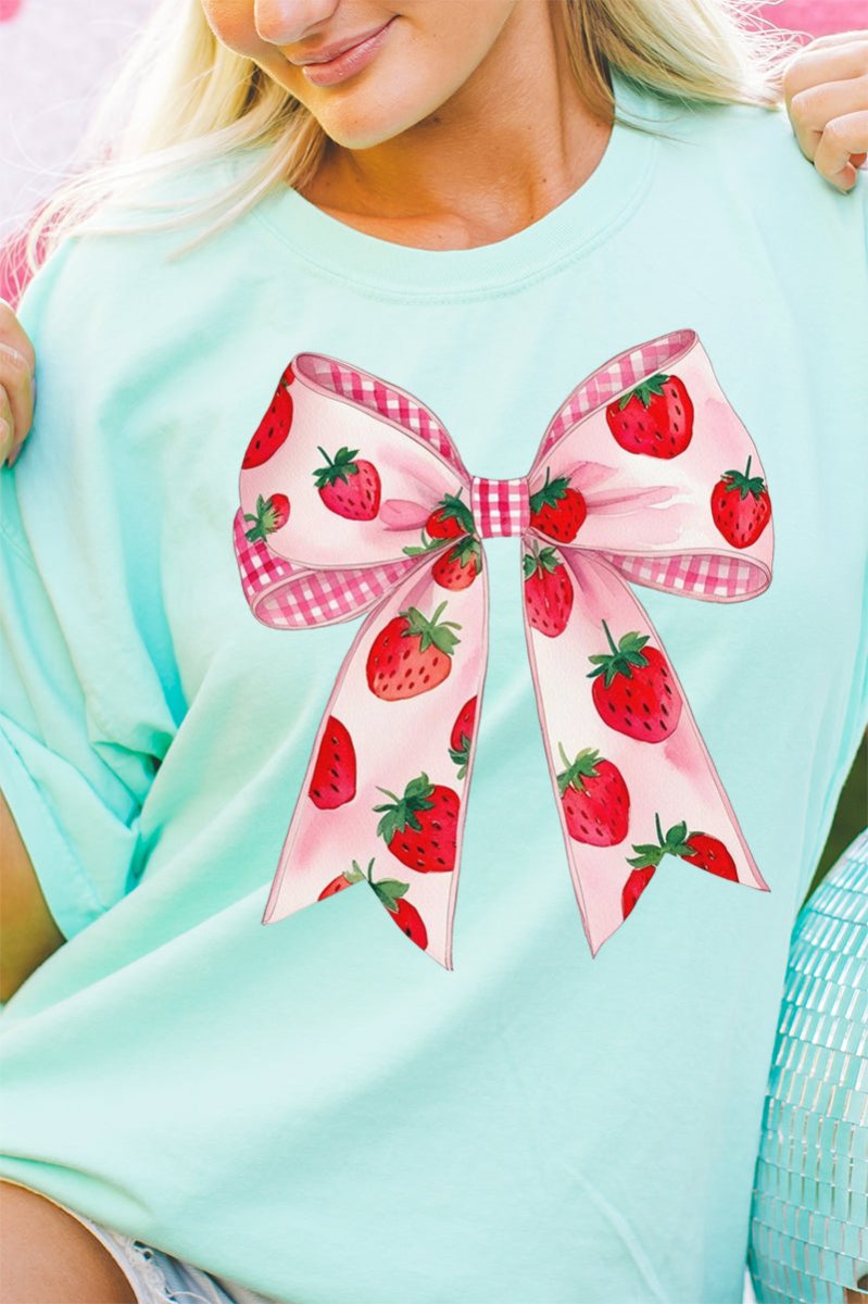 Summertime Strawberries Bow Comfort Colors Adult Ring - Spun Cotton Tee - Wholesale Accessory Market