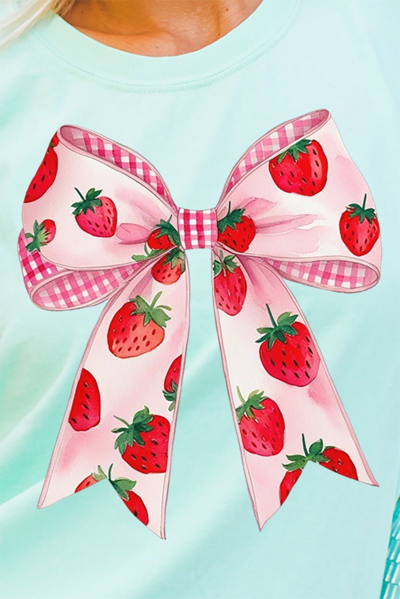 Summertime Strawberries Bow Comfort Colors Adult Ring - Spun Cotton Tee - Wholesale Accessory Market