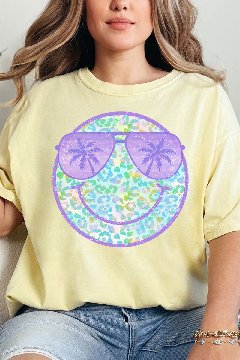 Tropical Cheetah Happy Face Comfort Colors Adult Ring - Spun Cotton Tee - Wholesale Accessory Market