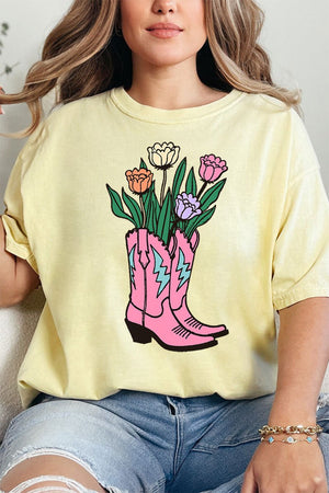 Tulip Cowgirl Boots Comfort Colors Adult Ring - Spun Cotton Tee - Wholesale Accessory Market