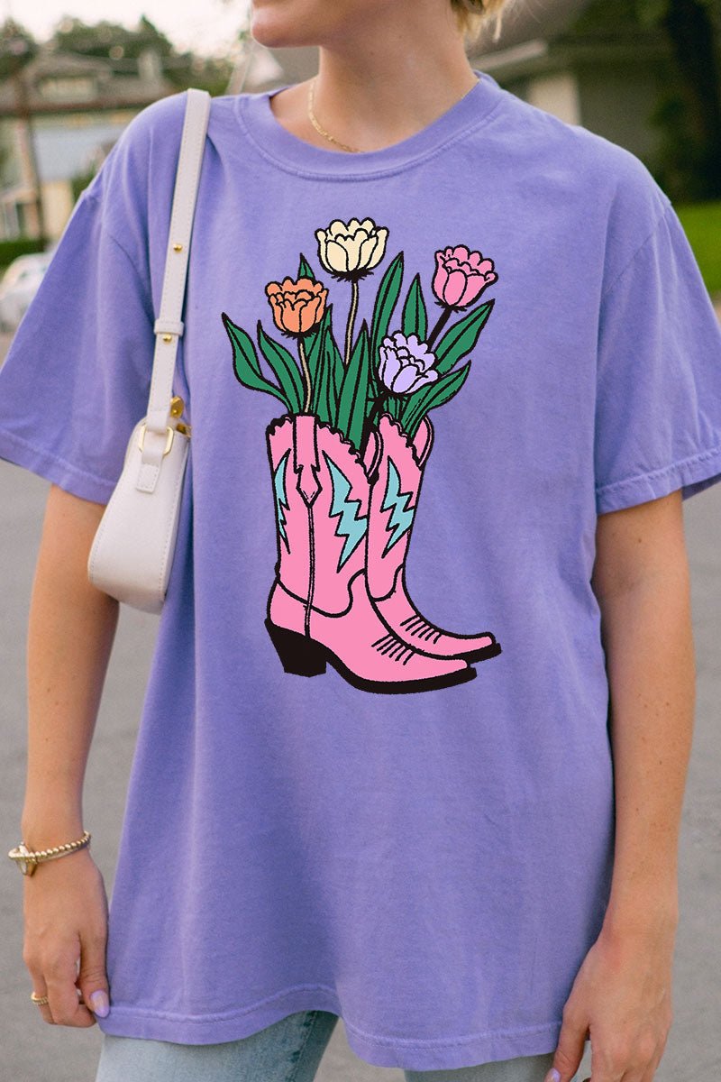 Tulip Cowgirl Boots Comfort Colors Adult Ring - Spun Cotton Tee - Wholesale Accessory Market