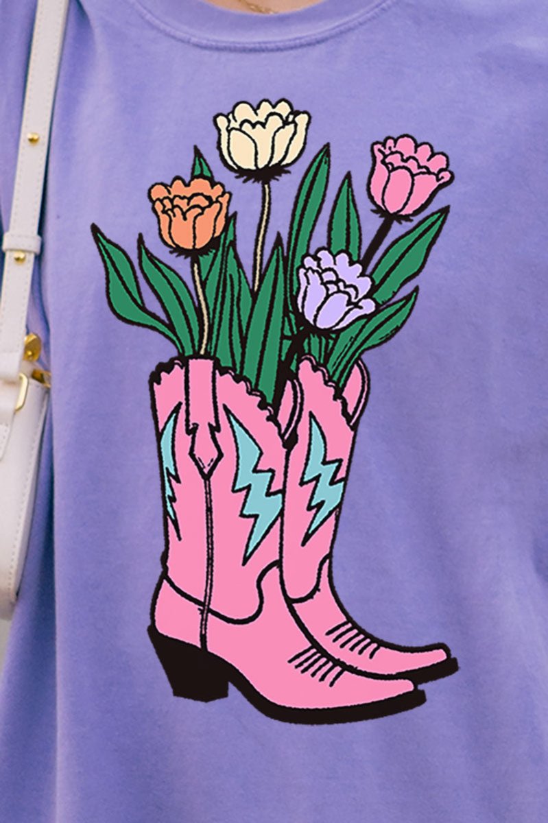 Tulip Cowgirl Boots Comfort Colors Adult Ring - Spun Cotton Tee - Wholesale Accessory Market