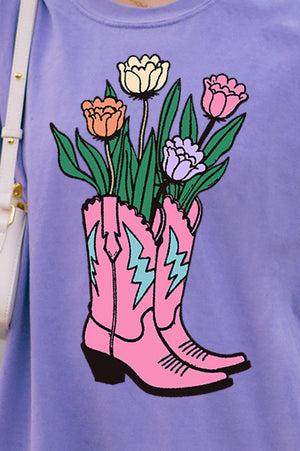 Tulip Cowgirl Boots Comfort Colors Adult Ring - Spun Cotton Tee - Wholesale Accessory Market