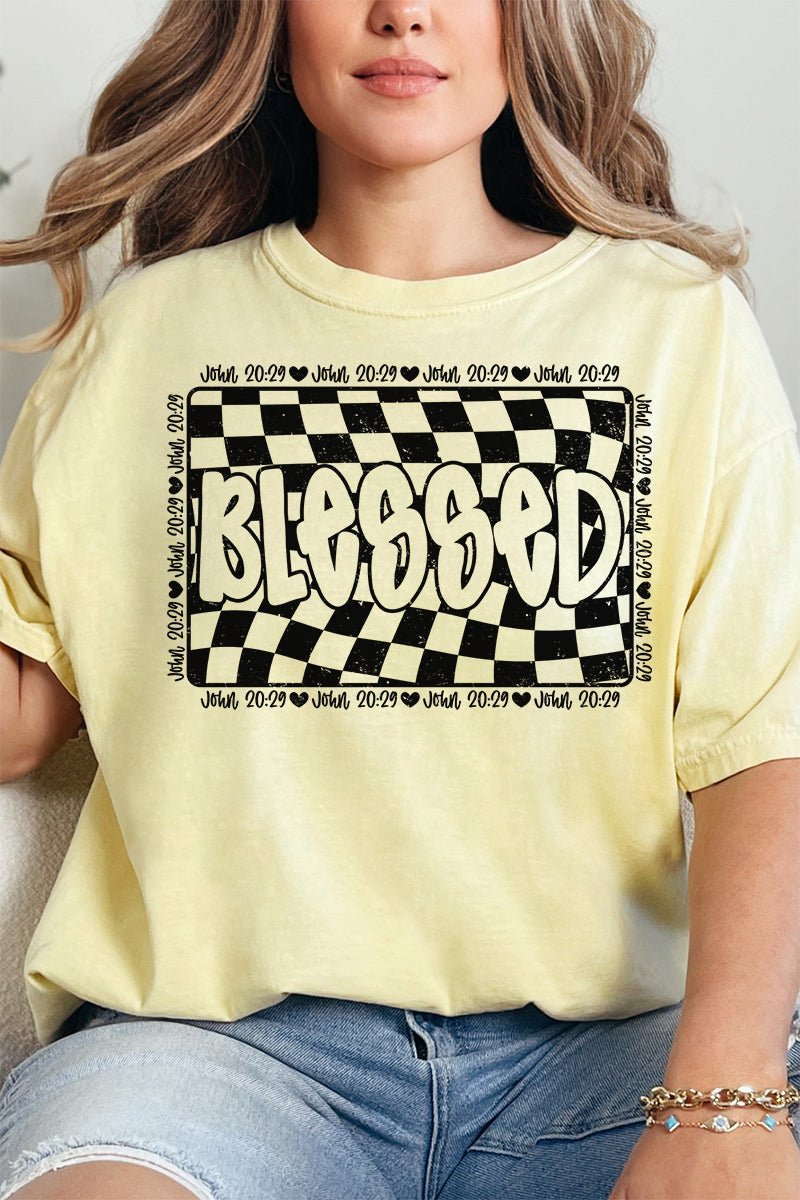 Wavy Checkered Blessed Comfort Colors Adult Ring - Spun Cotton Tee - Wholesale Accessory Market