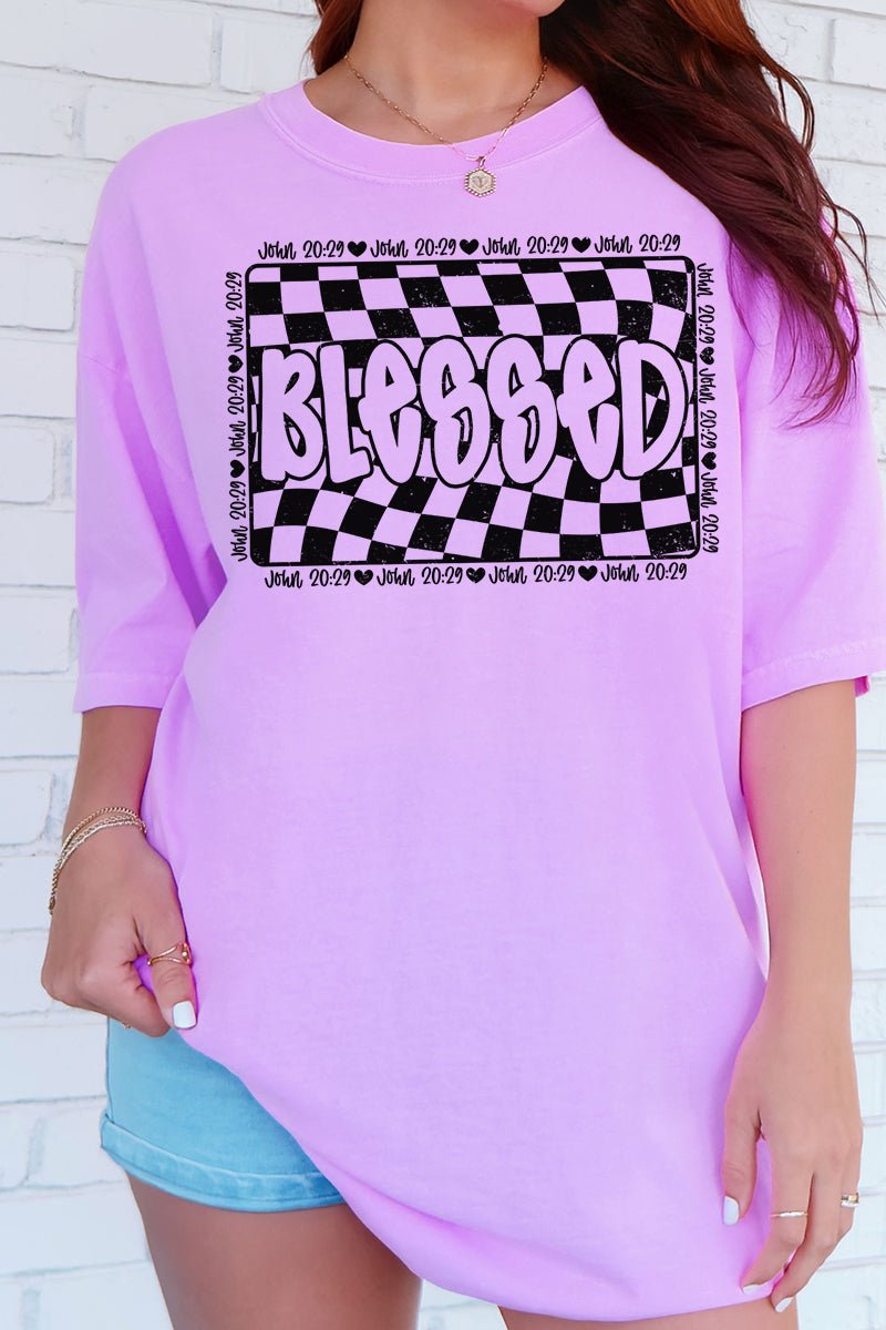 Wavy Checkered Blessed Comfort Colors Adult Ring - Spun Cotton Tee - Wholesale Accessory Market
