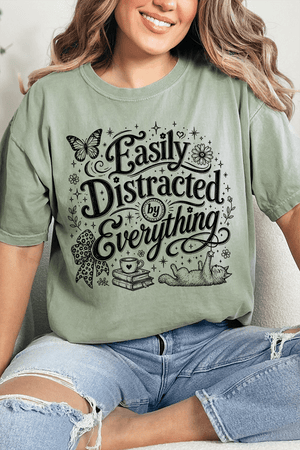 Black Easily Distracted By Everything Comfort Colors Adult Ring-Spun Cotton Tee - Wholesale Accessory Market
