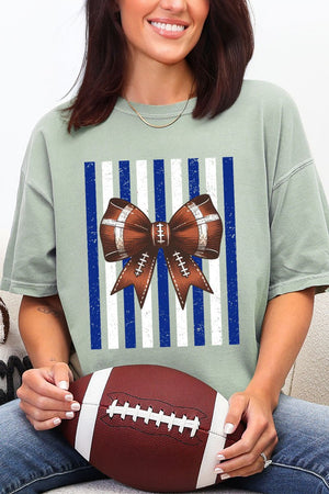 Blue & White Varsity Bow Comfort Colors Adult Ring-Spun Cotton Tee - Wholesale Accessory Market