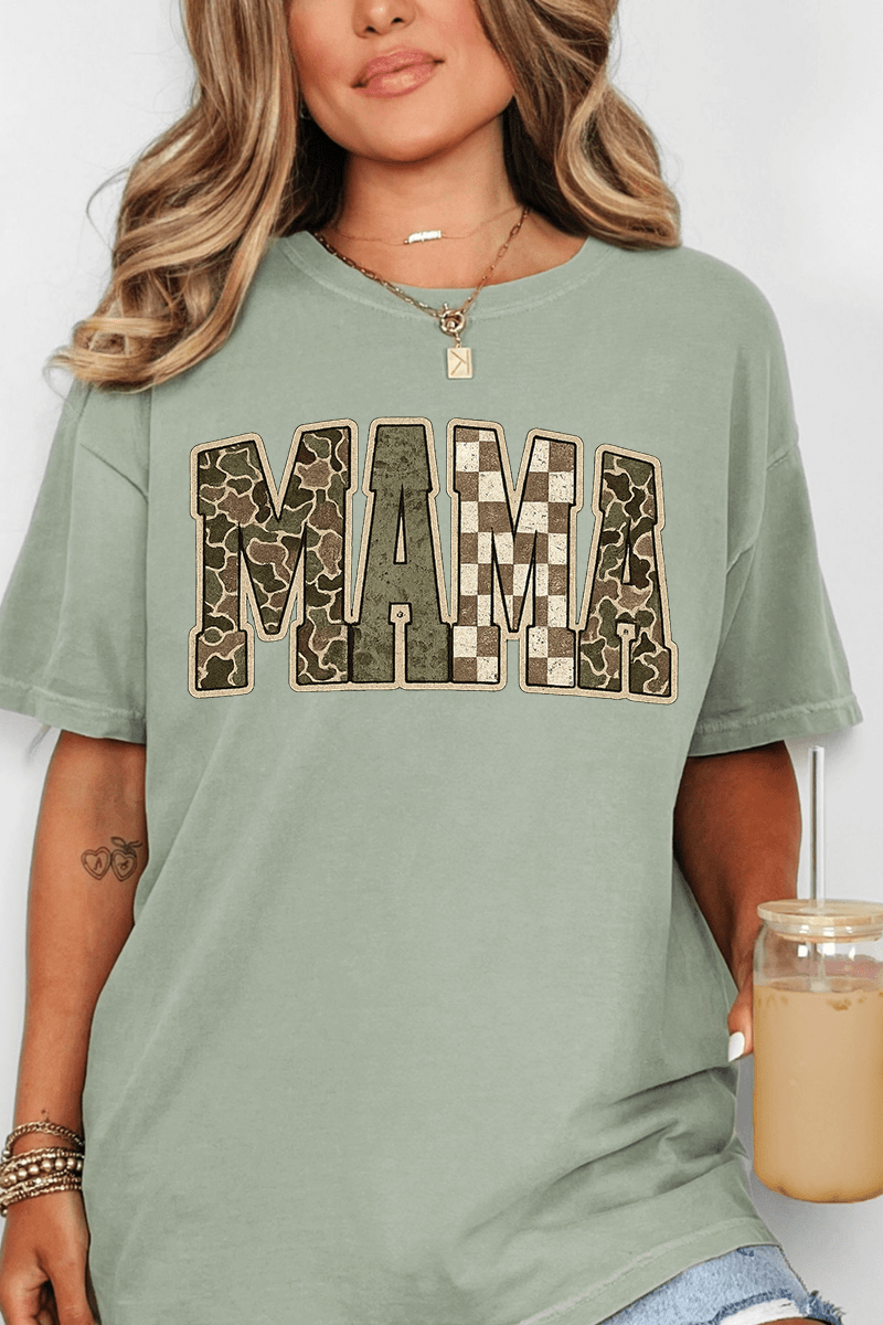 Camo Checkered Mama Comfort Colors Adult Ring - Spun Cotton Tee - Wholesale Accessory Market