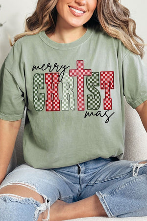 Checkered Merry CHRISTmas Comfort Colors Adult Ring - Spun Cotton Tee - Wholesale Accessory Market