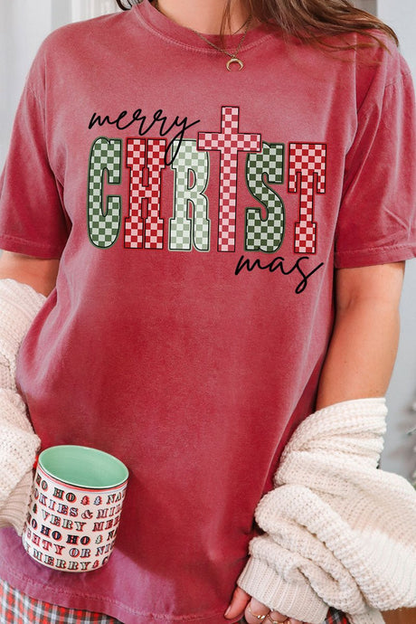 Checkered Merry CHRISTmas Comfort Colors Adult Ring - Spun Cotton Tee - Wholesale Accessory Market