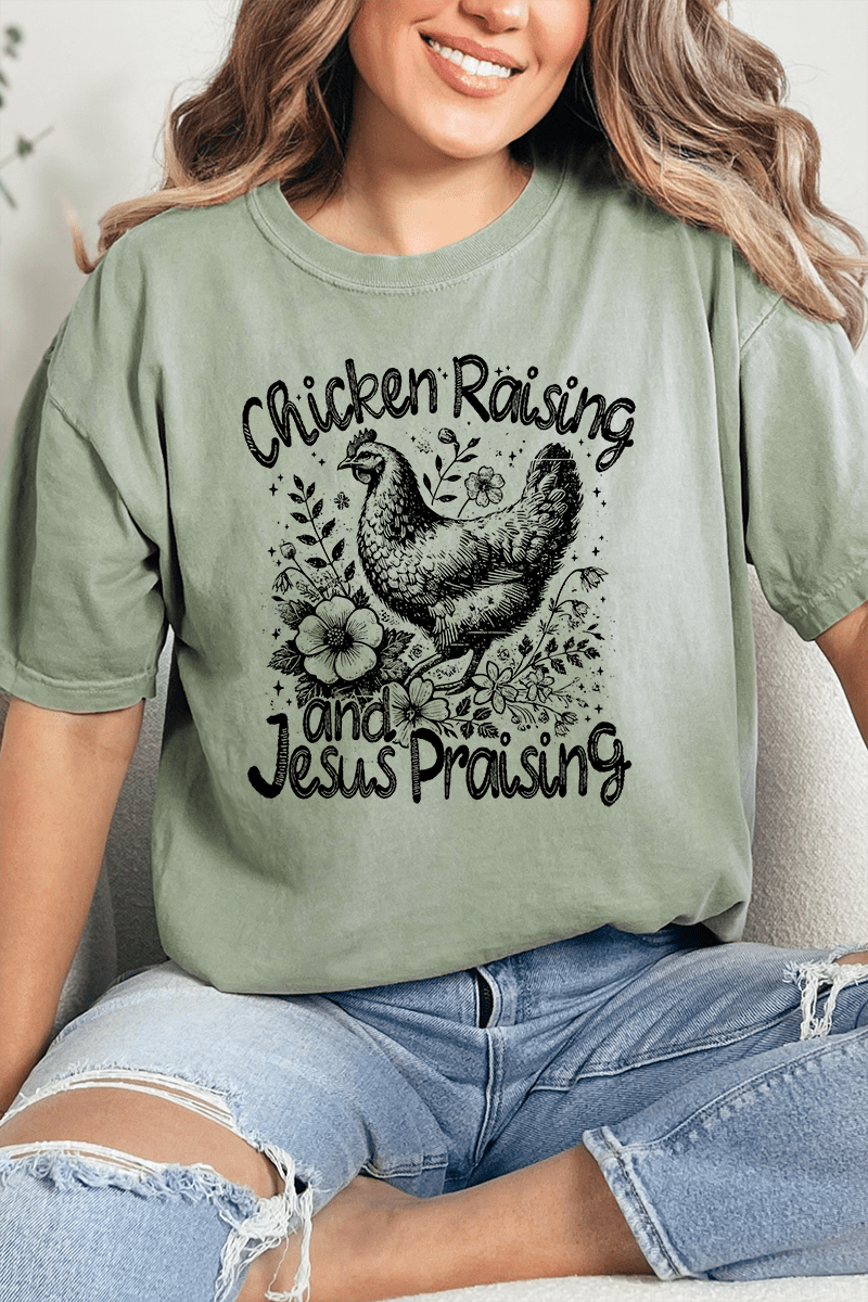 Chicken Raising, Jesus Praising Comfort Colors Adult Ring - Spun Cotton Tee - Wholesale Accessory Market