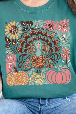 Fall Floral Turkey Comfort Colors Adult Ring - Spun Cotton Tee - Wholesale Accessory Market