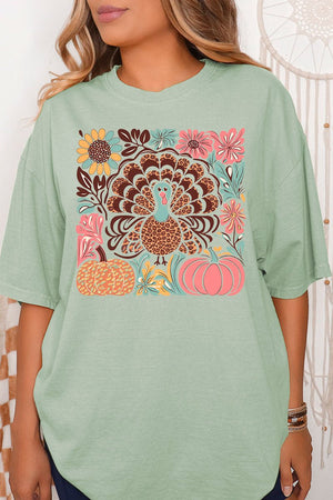 Fall Floral Turkey Comfort Colors Adult Ring - Spun Cotton Tee - Wholesale Accessory Market
