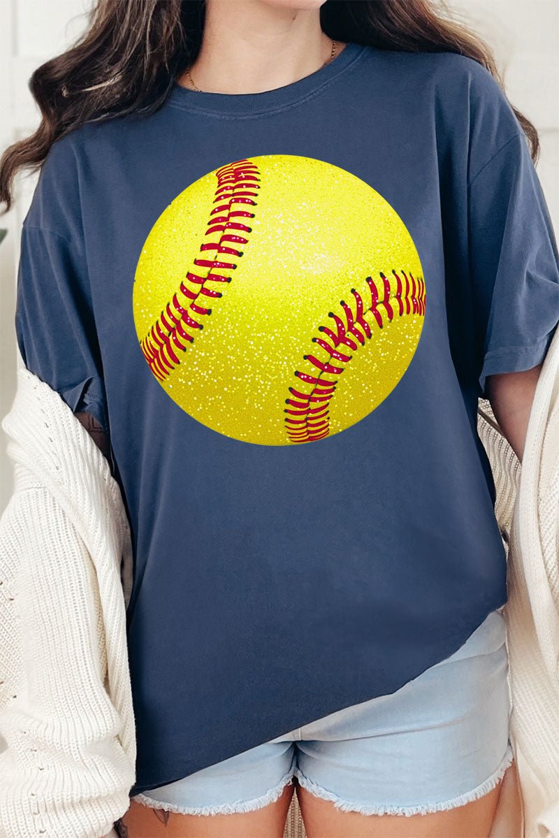 Faux Glitter Softball Comfort Colors Adult Ring - Spun Cotton Tee - Wholesale Accessory Market
