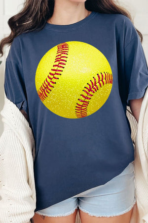Faux Glitter Softball Comfort Colors Adult Ring - Spun Cotton Tee - Wholesale Accessory Market