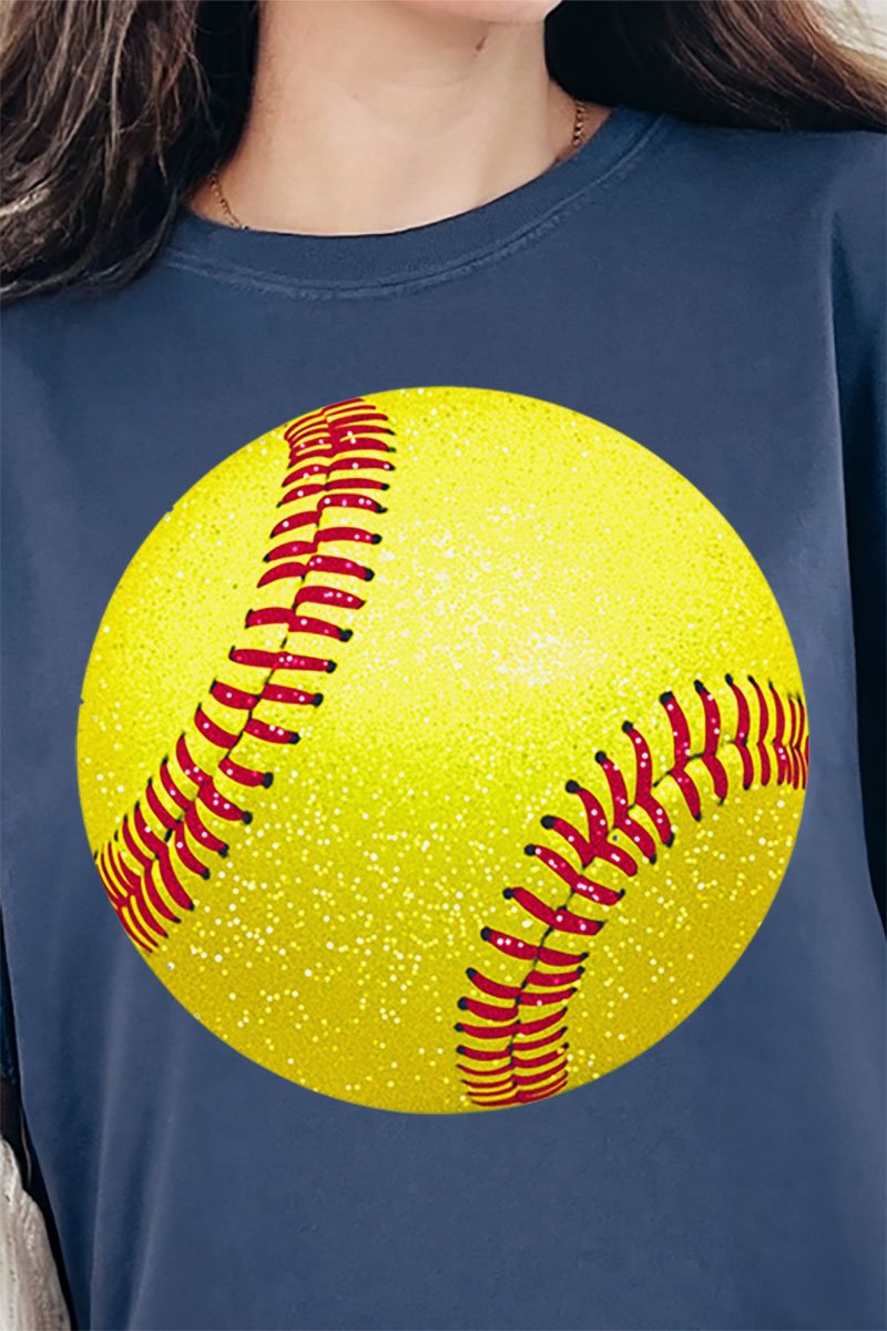 Faux Glitter Softball Comfort Colors Adult Ring - Spun Cotton Tee - Wholesale Accessory Market