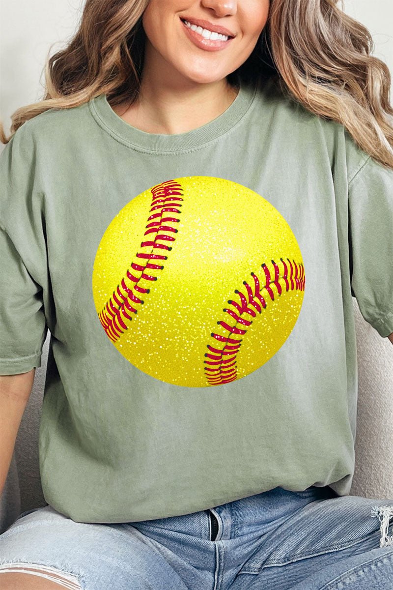 Faux Glitter Softball Comfort Colors Adult Ring - Spun Cotton Tee - Wholesale Accessory Market