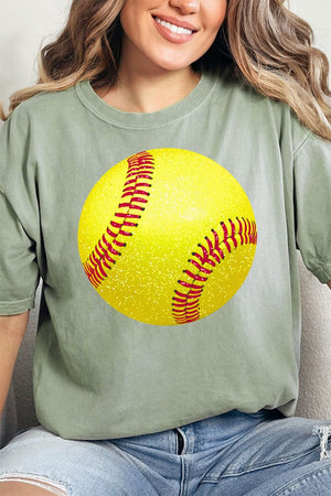 Faux Glitter Softball Comfort Colors Adult Ring - Spun Cotton Tee - Wholesale Accessory Market