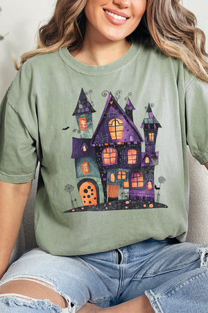 Faux Patchwork Haunted House Comfort Colors Adult Ring - Spun Cotton Tee - Wholesale Accessory Market