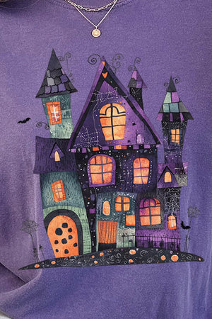 Faux Patchwork Haunted House Comfort Colors Adult Ring - Spun Cotton Tee - Wholesale Accessory Market