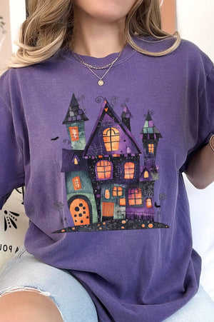 Faux Patchwork Haunted House Comfort Colors Adult Ring - Spun Cotton Tee - Wholesale Accessory Market