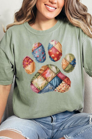 Faux Patchwork Paw Comfort Colors Adult Ring - Spun Cotton Tee - Wholesale Accessory Market