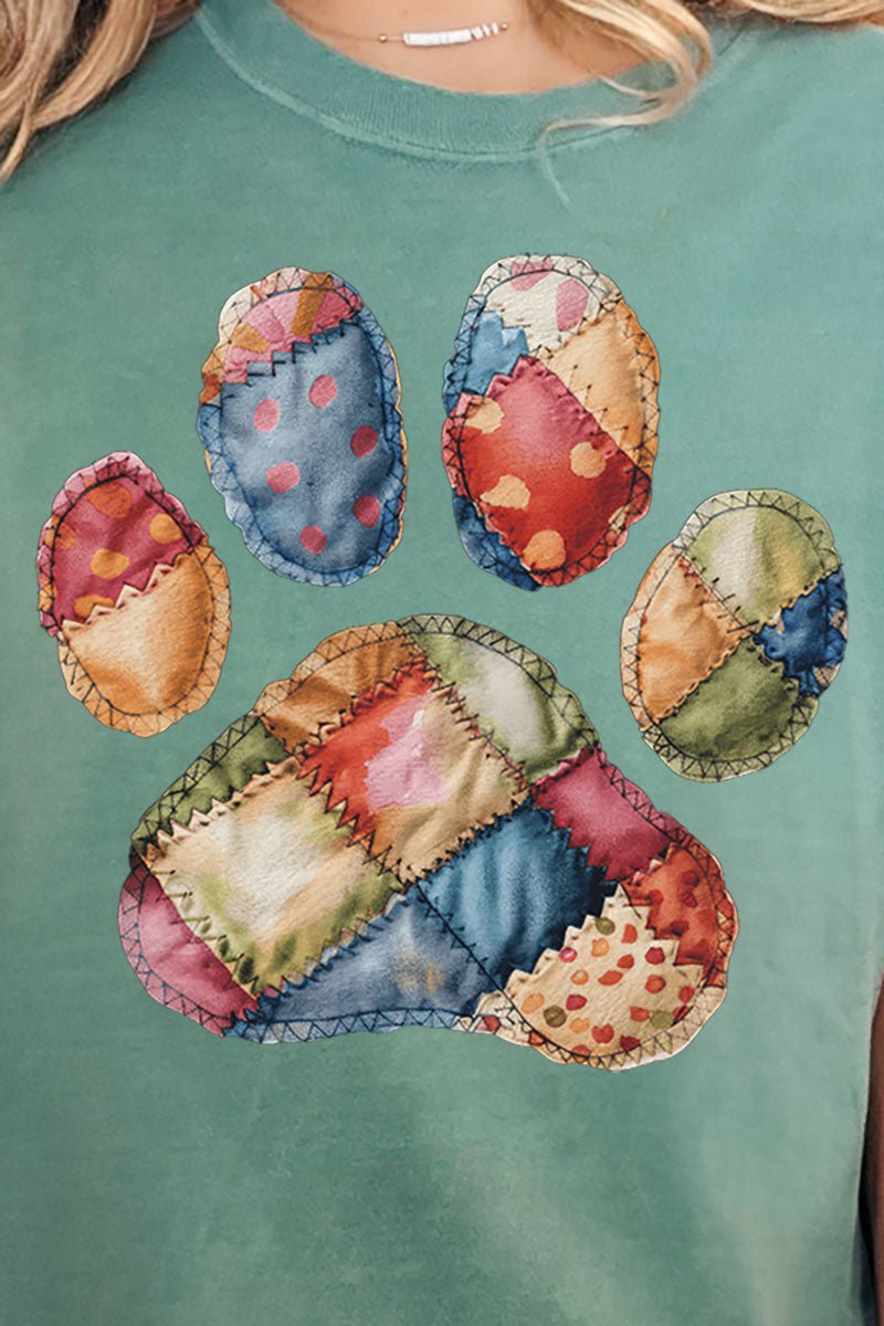 Faux Patchwork Paw Comfort Colors Adult Ring - Spun Cotton Tee - Wholesale Accessory Market