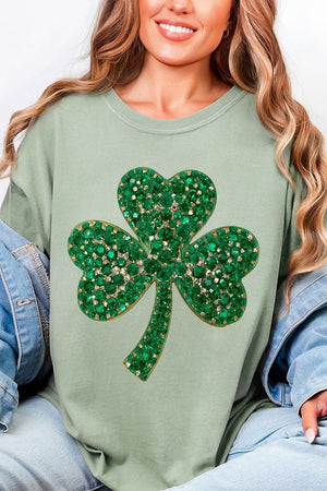 Faux Rhinestone Clover Comfort Colors Adult Ring - Spun Cotton Tee - Wholesale Accessory Market