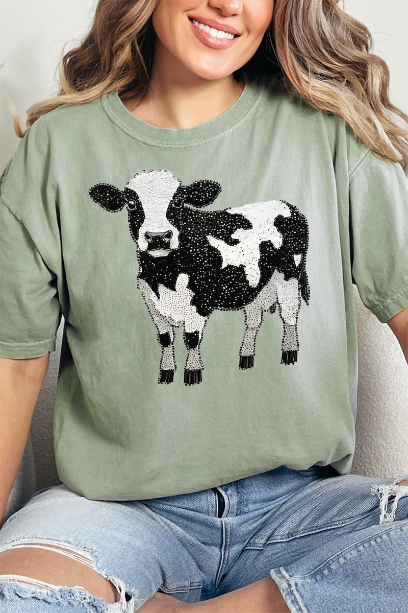 Faux Rhinestone Cow Comfort Colors Adult Ring - Spun Cotton Tee - Wholesale Accessory Market
