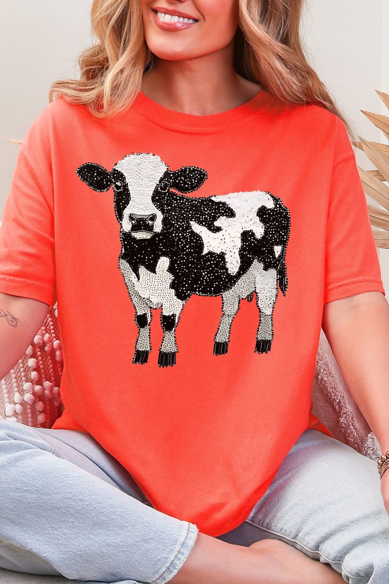 Faux Rhinestone Cow Comfort Colors Adult Ring - Spun Cotton Tee - Wholesale Accessory Market