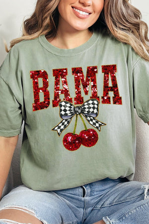 Faux Sequin Cherry Bama Comfort Colors Adult Ring - Spun Cotton Tee - Wholesale Accessory Market