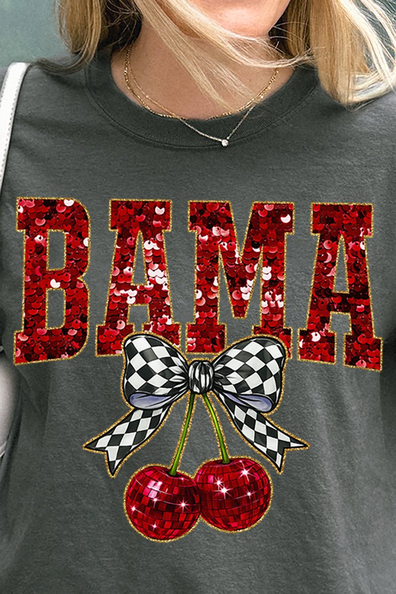 Faux Sequin Cherry Bama Comfort Colors Adult Ring - Spun Cotton Tee - Wholesale Accessory Market