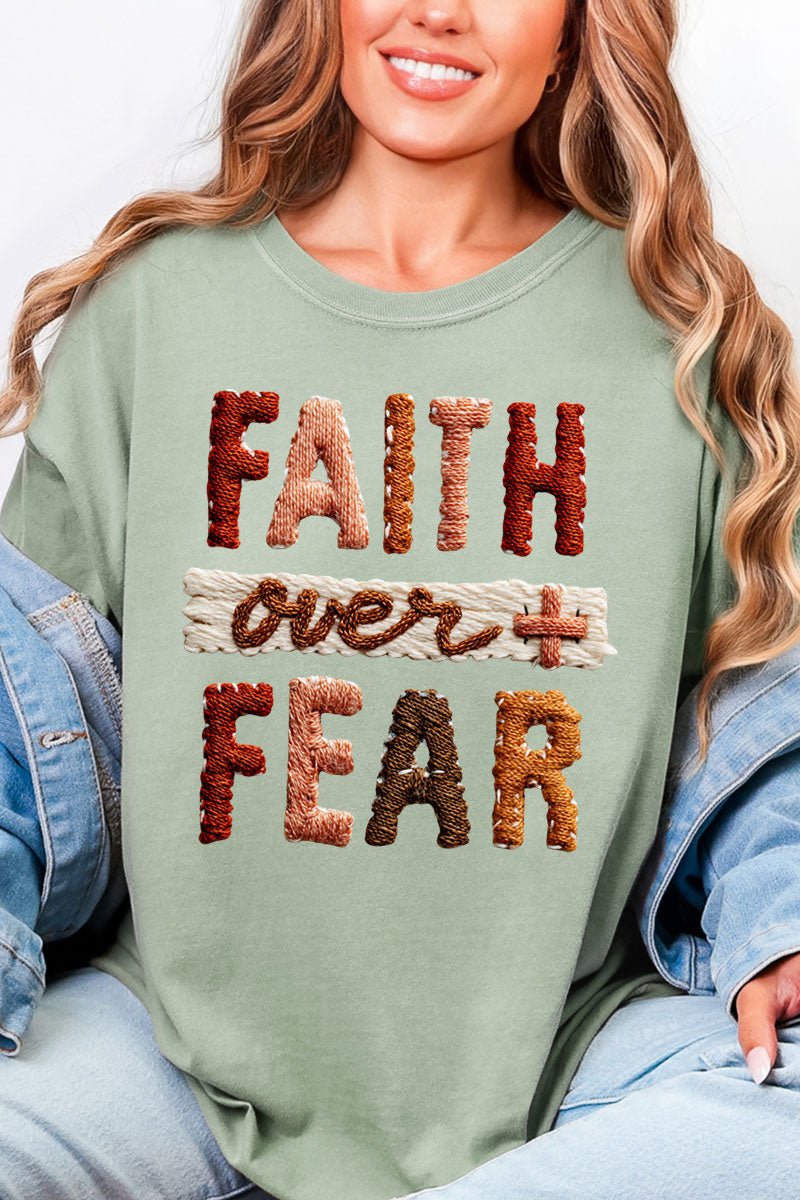 Faux Yarn Faith Over Fear Comfort Colors Adult Ring - Spun Cotton Tee - Wholesale Accessory Market