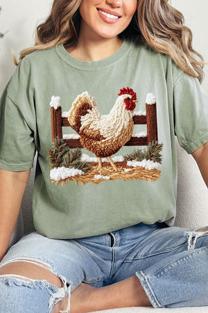 Faux Yarn Winter Chicken Comfort Colors Adult Ring - Spun Cotton Tee - Wholesale Accessory Market