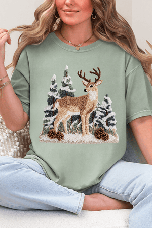 Faux Yarn Winter Deer Comfort Colors Adult Ring - Spun Cotton Tee - Wholesale Accessory Market