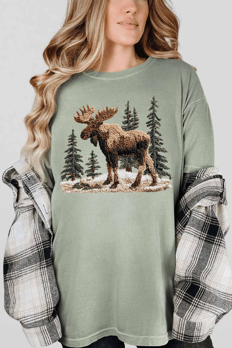 Faux Yarn Winter Moose Comfort Colors Adult Ring - Spun Cotton Tee - Wholesale Accessory Market