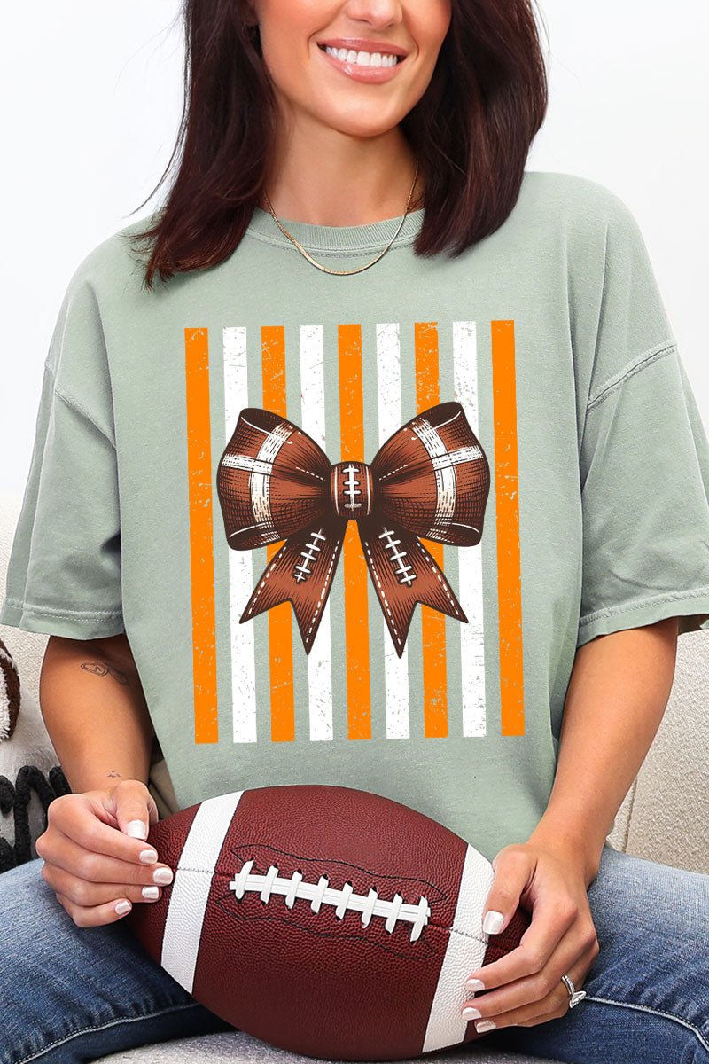 Fiery Orange & White Varsity Bow Comfort Colors Adult Ring-Spun Cotton Tee - Wholesale Accessory Market