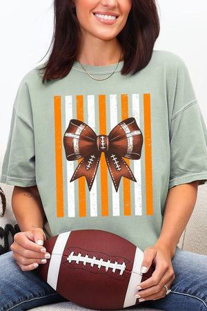Fiery Orange & White Varsity Bow Comfort Colors Adult Ring-Spun Cotton Tee - Wholesale Accessory Market