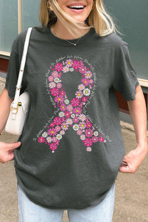 Floral In October We Fight Ribbon Comfort Colors Adult Ring - Spun Cotton Tee - Wholesale Accessory Market