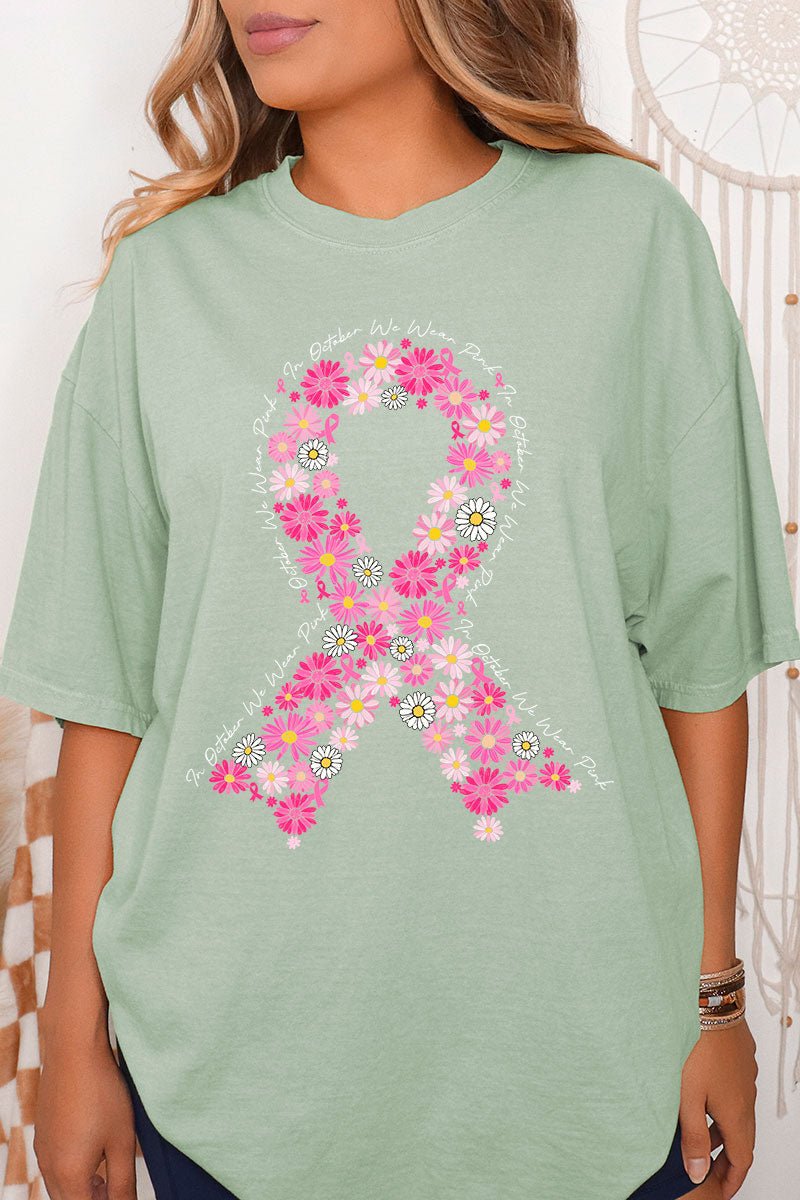 Floral In October We Fight Ribbon Comfort Colors Adult Ring - Spun Cotton Tee - Wholesale Accessory Market