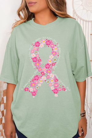 Floral In October We Fight Ribbon Comfort Colors Adult Ring - Spun Cotton Tee - Wholesale Accessory Market