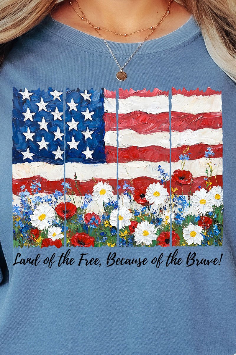 Floral Land Of The Free Comfort Colors Adult Ring - Spun Cotton Tee - Wholesale Accessory Market