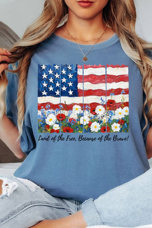 Floral Land Of The Free Comfort Colors Adult Ring - Spun Cotton Tee - Wholesale Accessory Market