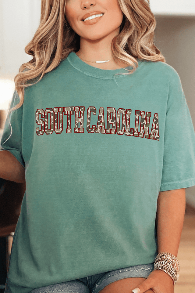 Garnet South Carolina Camo Comfort Colors Adult Ring - Spun Cotton Tee - Wholesale Accessory Market