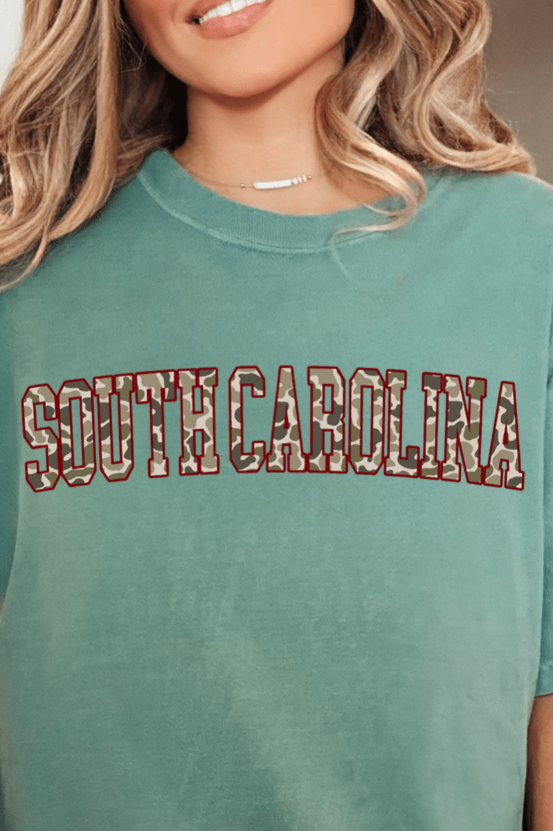 Garnet South Carolina Camo Comfort Colors Adult Ring - Spun Cotton Tee - Wholesale Accessory Market