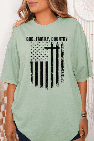 God, Family, Country Comfort Colors Adult Ring - Spun Cotton Tee - Wholesale Accessory Market