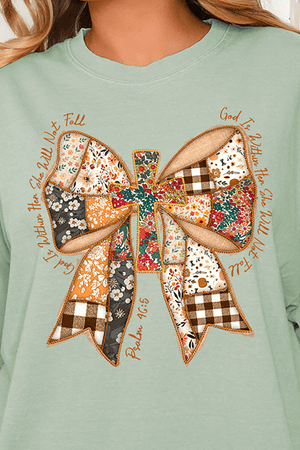 God Is Within Her Patchwork Bow Comfort Colors Adult Ring - Spun Cotton Tee - Wholesale Accessory Market
