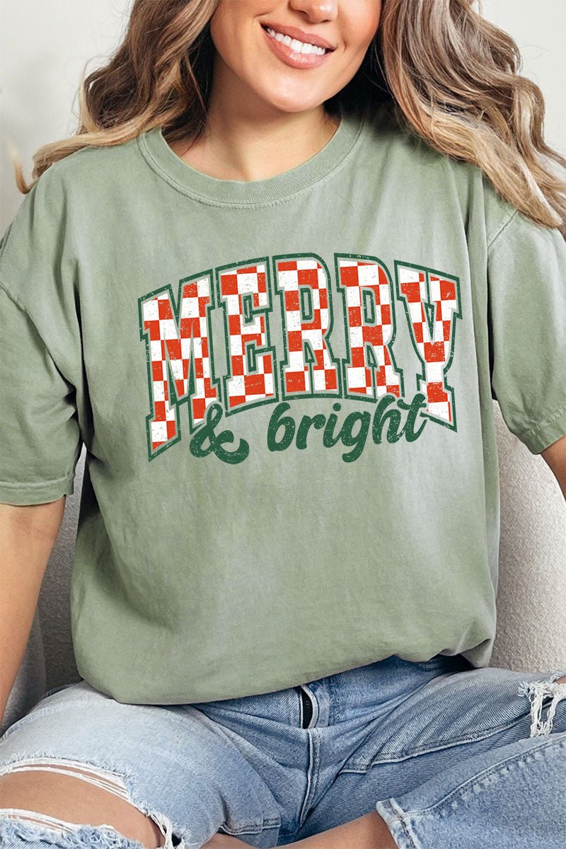 Merry And Bright Checkered Comfort Colors Adult Ring - Spun Cotton Tee - Wholesale Accessory Market