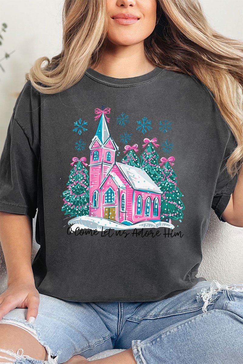 Pink Church Come Let Us Adore Him Comfort Colors Adult Ring - Spun Cotton Tee - Wholesale Accessory Market