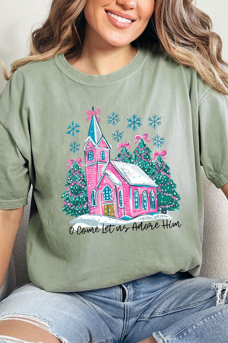 Pink Church Come Let Us Adore Him Comfort Colors Adult Ring - Spun Cotton Tee - Wholesale Accessory Market
